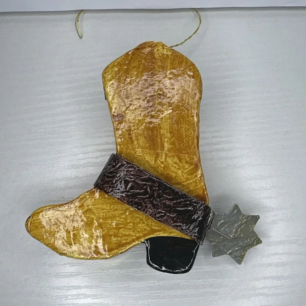 Paper Mache Cowboy Boot With Spur & Holly‎
